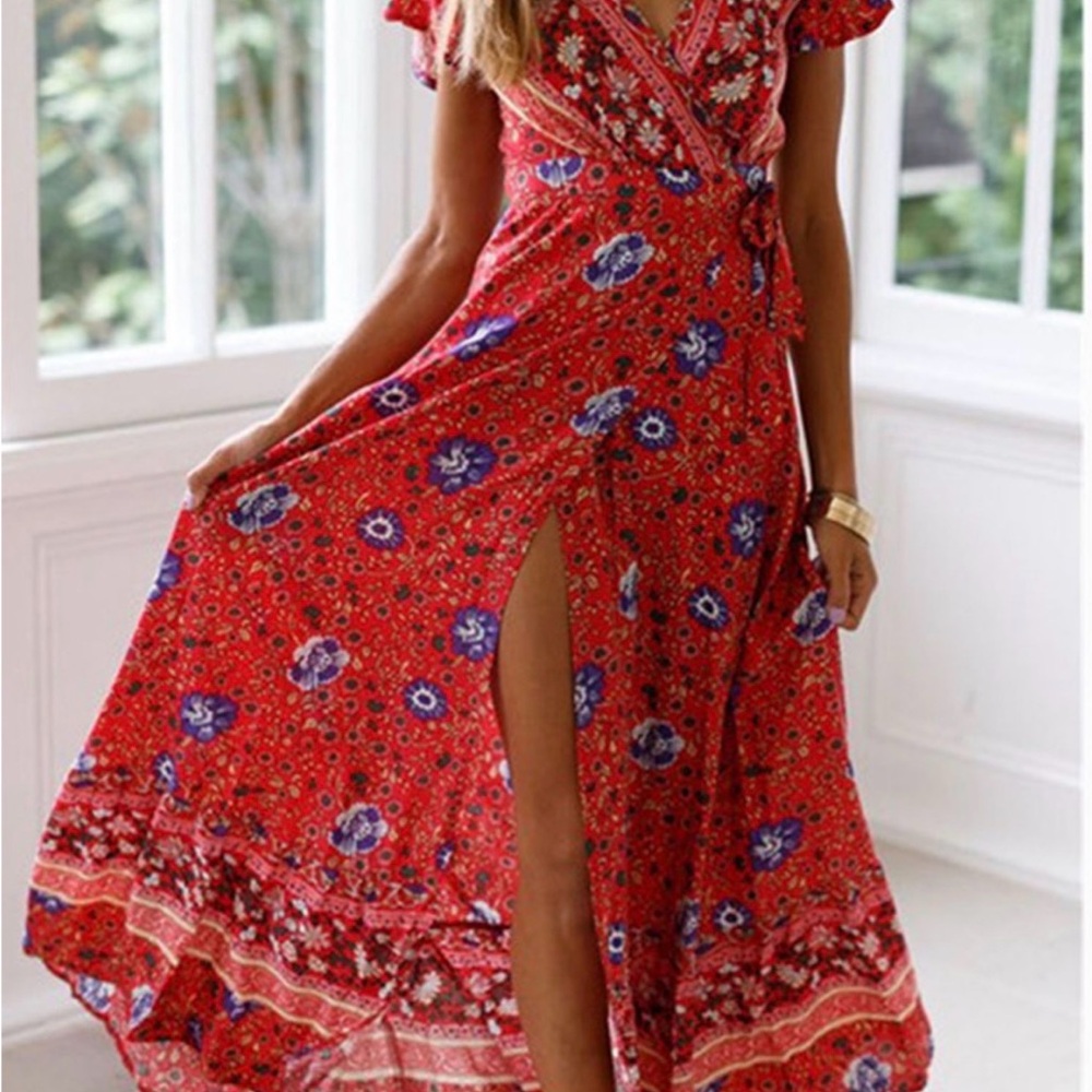 She & Sho Maxi Wrap Dress Boho Festival Vibes – NWT Floral Size Small - Picture 4 of 6